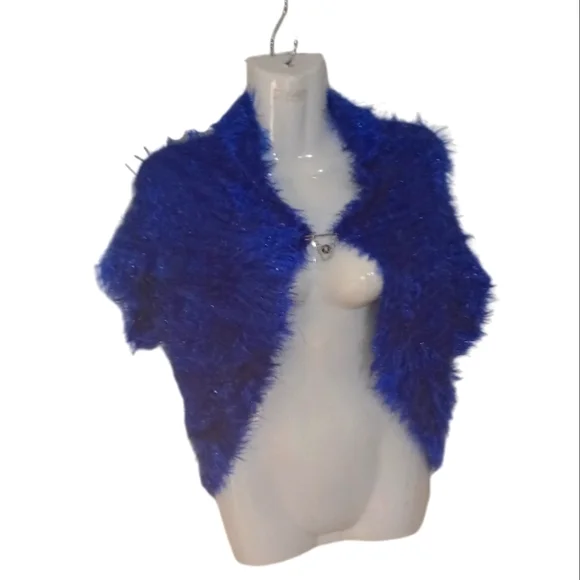 Royal blue furry cover-up cardigan vest - Picture 4 of 5